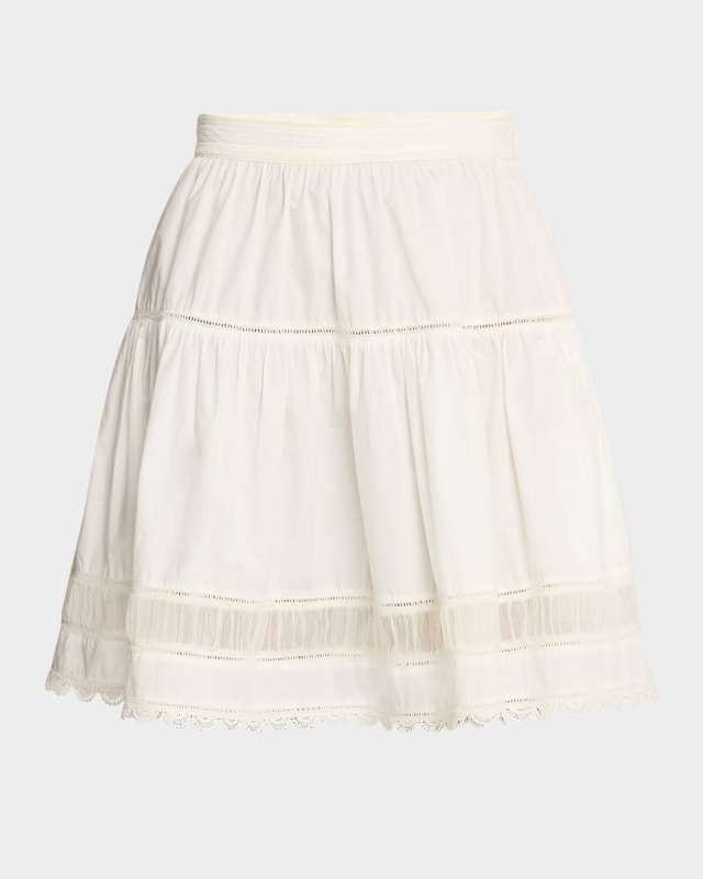 Ayla Scalloped Lace-Inset Cotton Mini Skirt